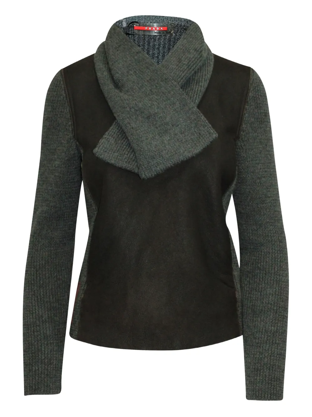 Pre-owned Prada Leather-panel Wool Sweater In Gray
