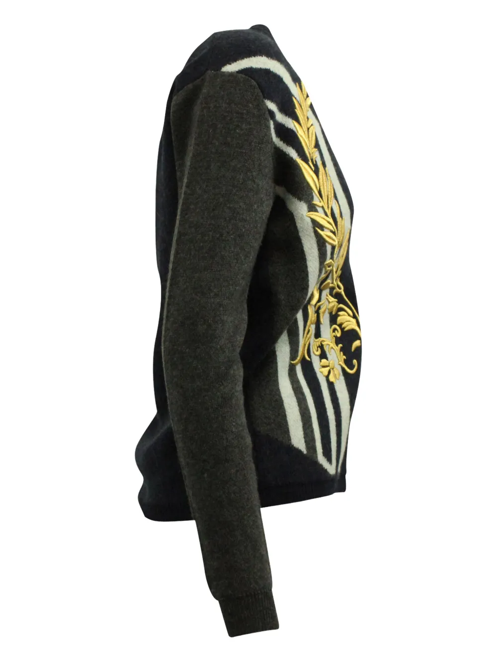 Pre-owned Clover Canyon Leaf-embroidered Ribbed Cardigan In Black