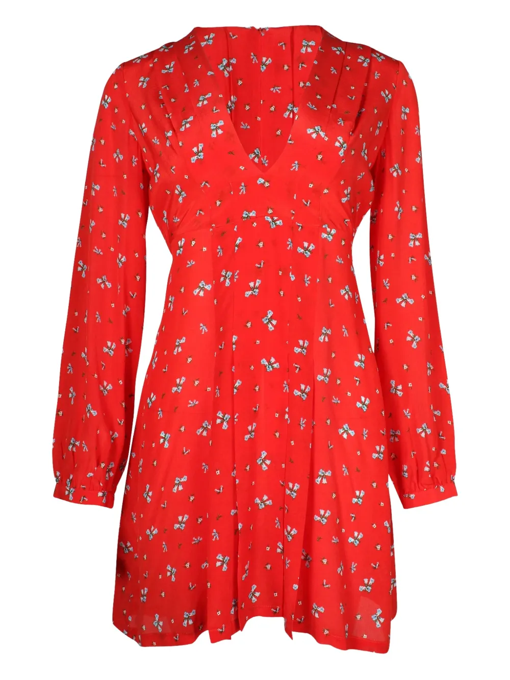 Pre-owned Rixo London Long-sleeve Bow-print Mini Dress In Red