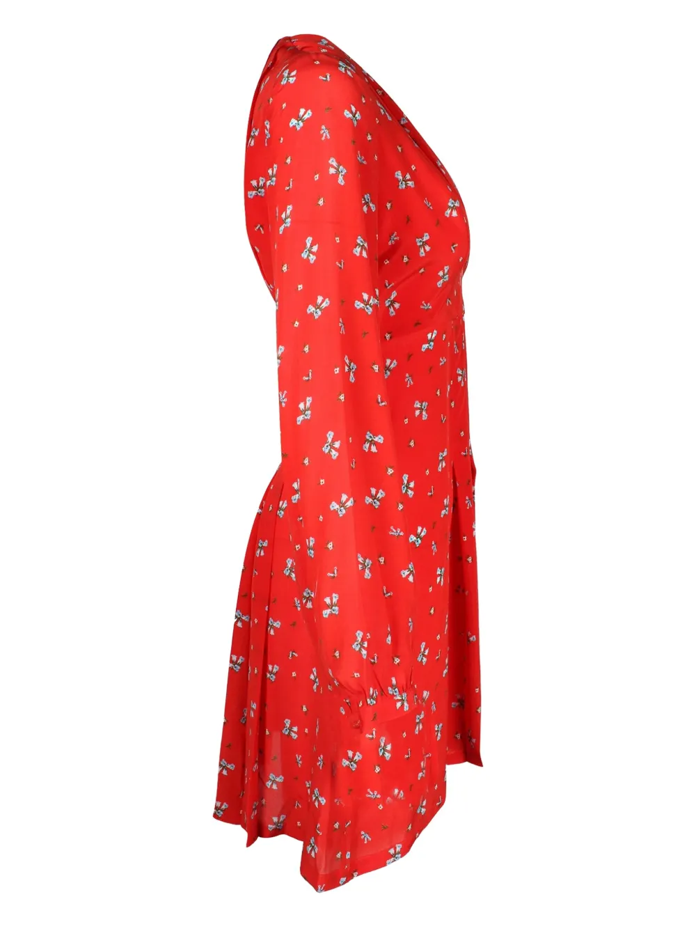 Pre-owned Rixo London Long-sleeve Bow-print Mini Dress In Red