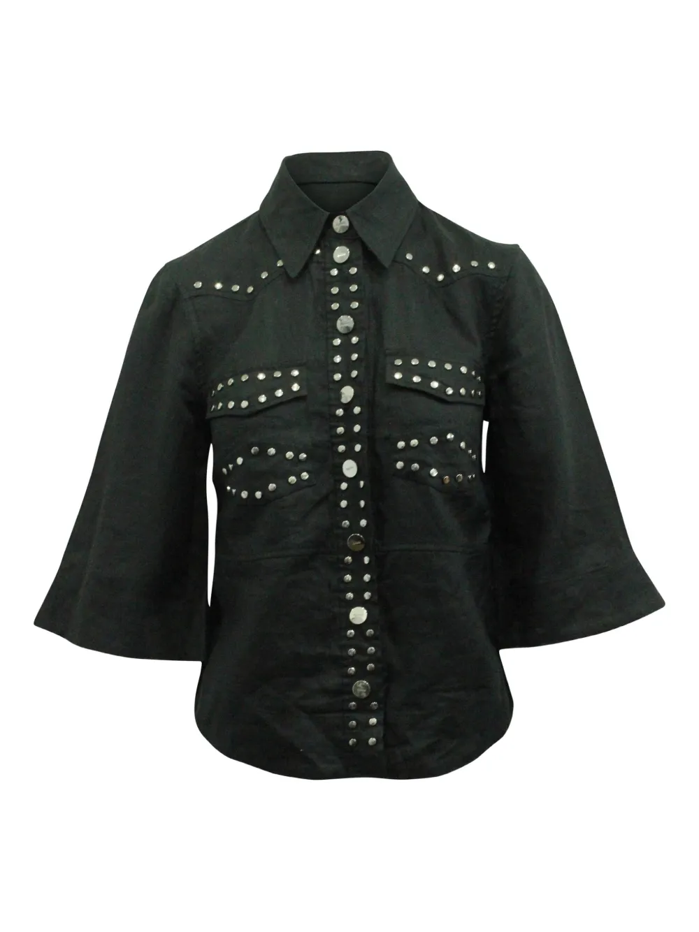 GANNI studded flared-sleeve shirt | Black | Image 1