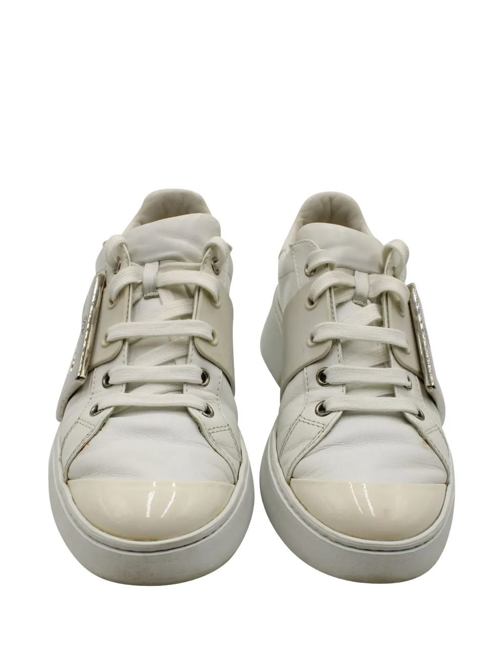 Pre-owned Roger Vivier Vintage Viv Skate Metal-buckle Sneakers In Neutral