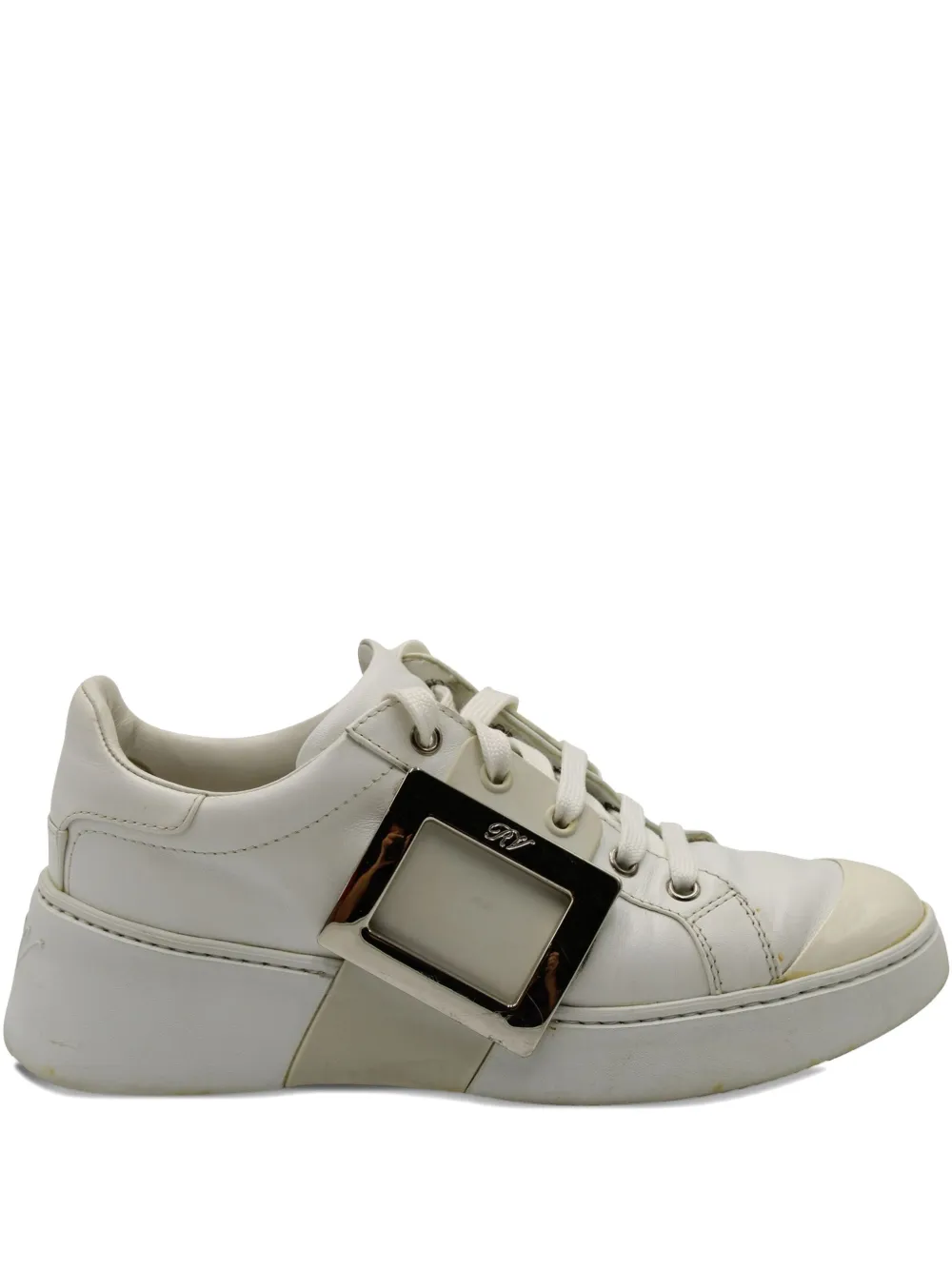Pre-owned Roger Vivier Vintage Viv Skate Metal-buckle Sneakers In Neutral