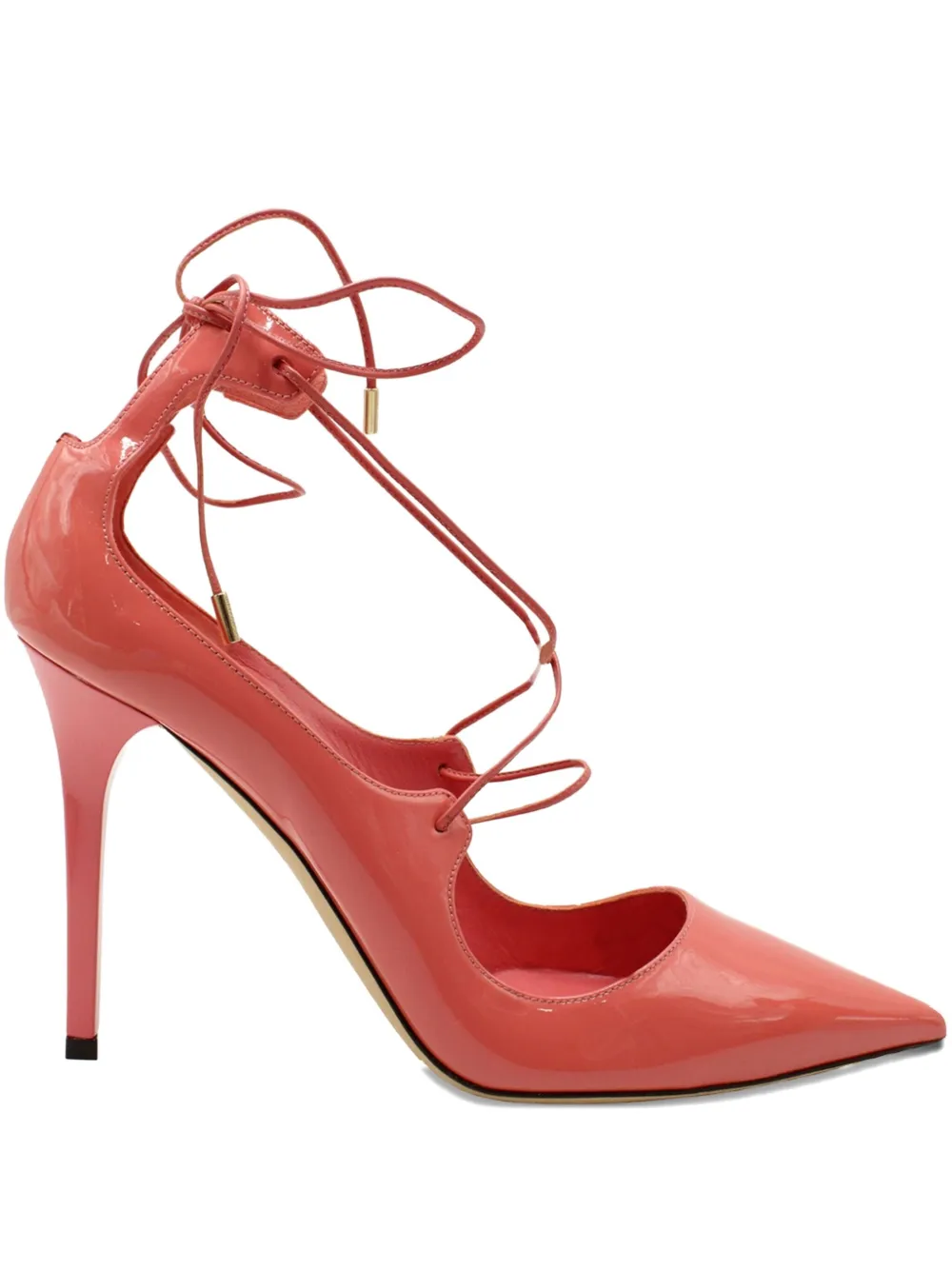 Pre-owned Jimmy Choo 100mm Vita Lace-up Patent-leather Pumps In Pink