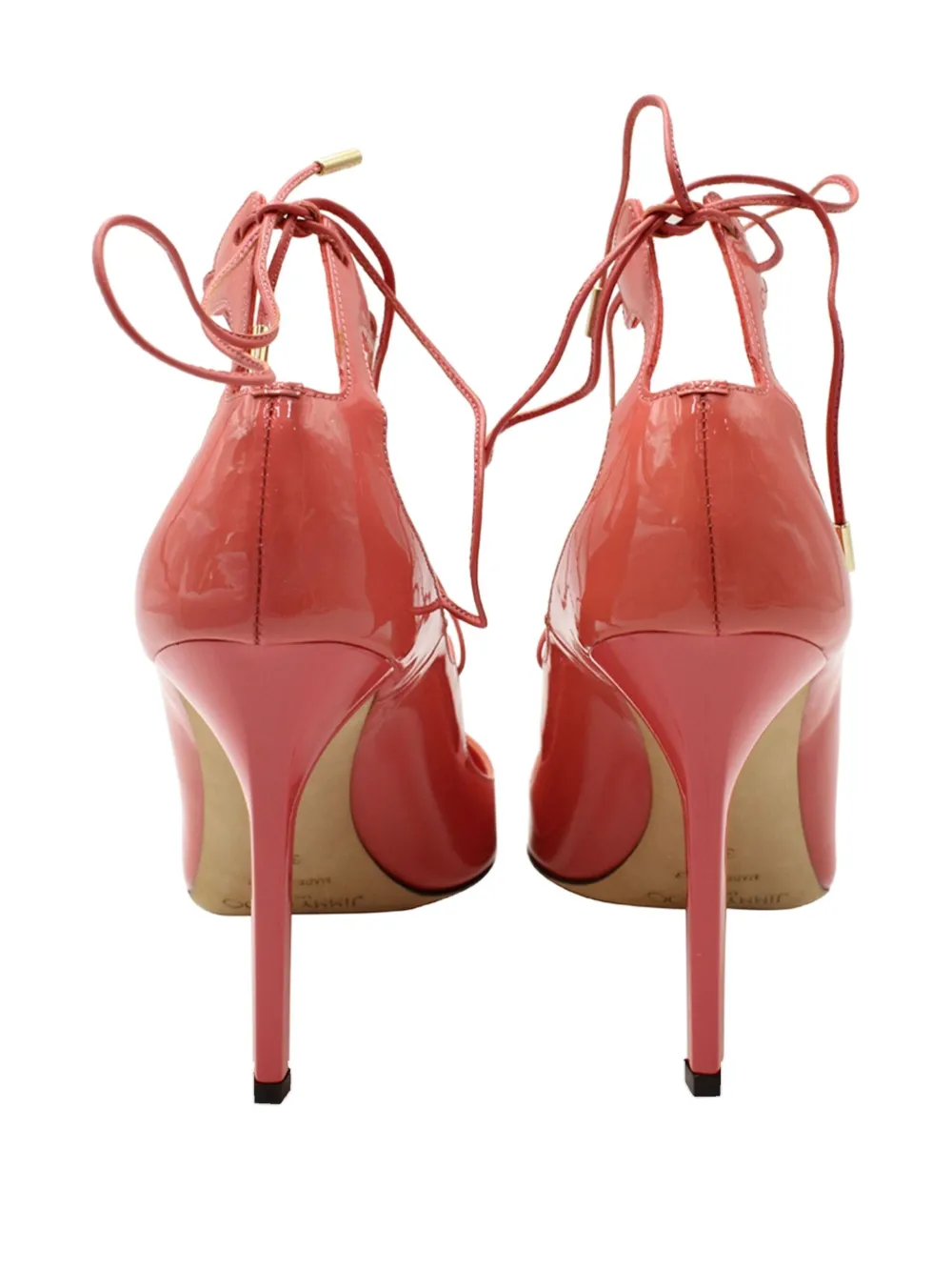 Pre-owned Jimmy Choo 100mm Vita Lace-up Patent-leather Pumps In Pink