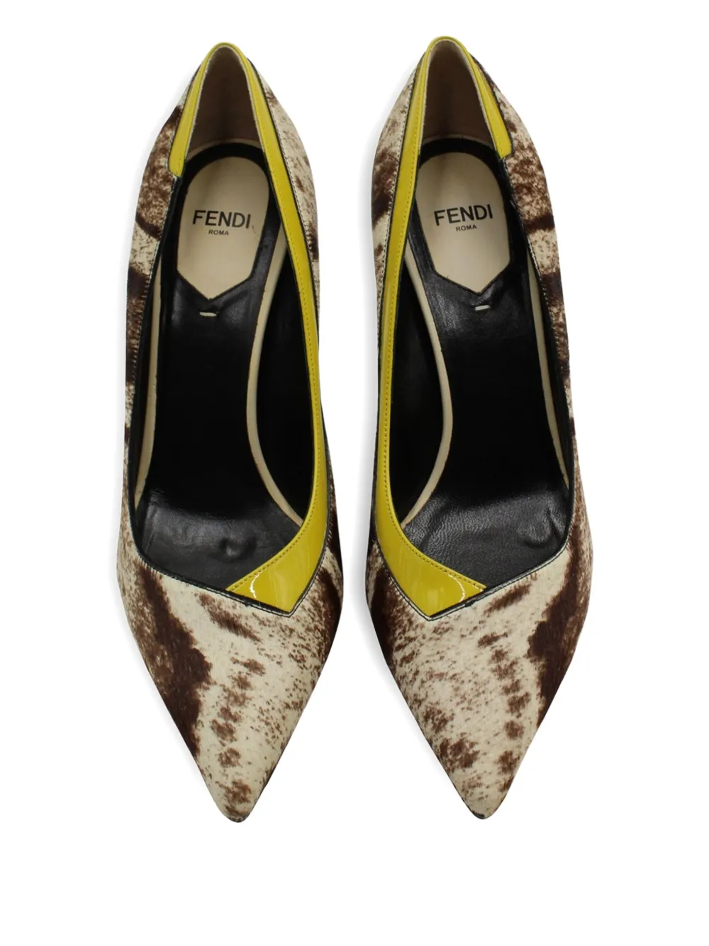 Pre-owned Fendi Animal-print Pointed-toe Pumps In Brown