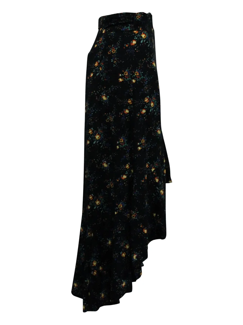 Pre-owned Sandro Floral-print Asymmetric Skirt In Black