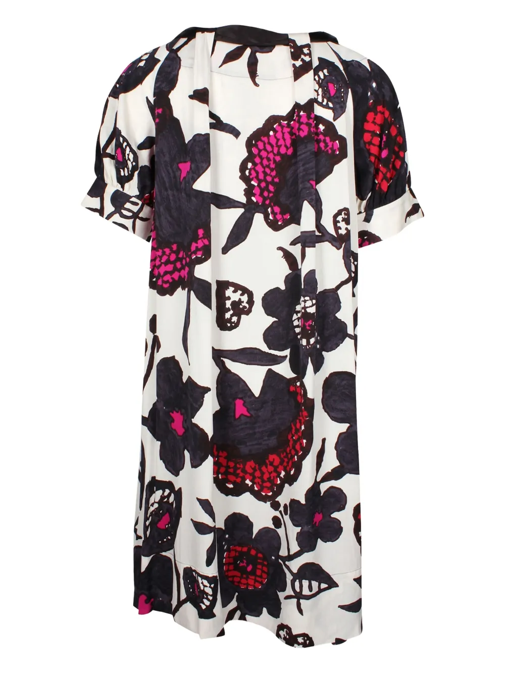 Pre-owned Diane Von Furstenberg Vintage Floral-print Bow Mini Dress In White