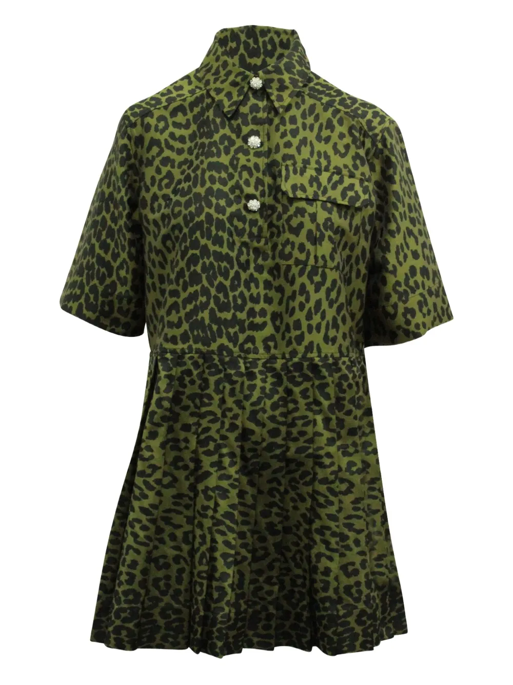 GANNI leopard-print pleated dress | Green | Image 1