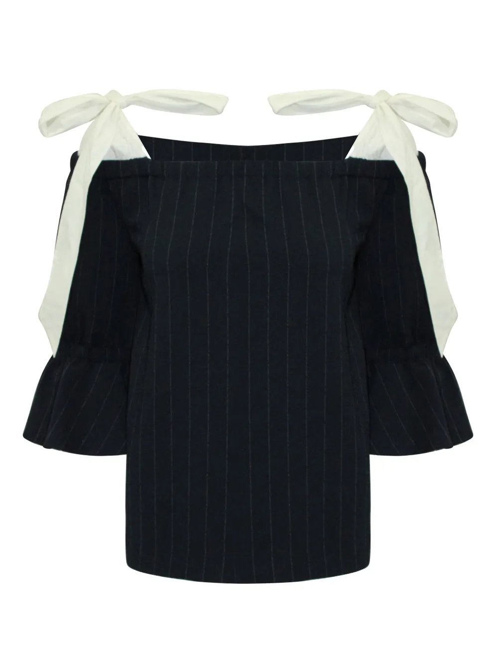 GANNI pinstripe cold-shoulder blouse | Blue | Image 1