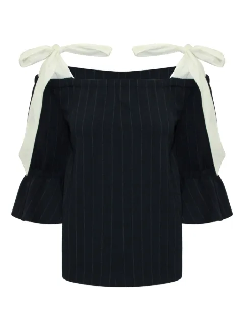 GANNI pinstripe cold-shoulder blouse