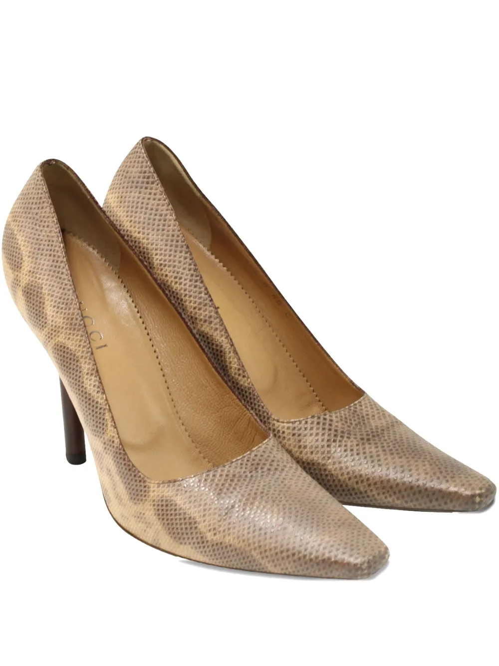 Pre-owned Gucci 80mm Snakeskin Pointed Pumps In Neutral