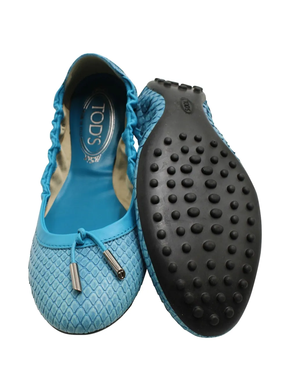 Pre-owned Tod's Vintage Dee Snakeskin Ballerina Flats In Blue