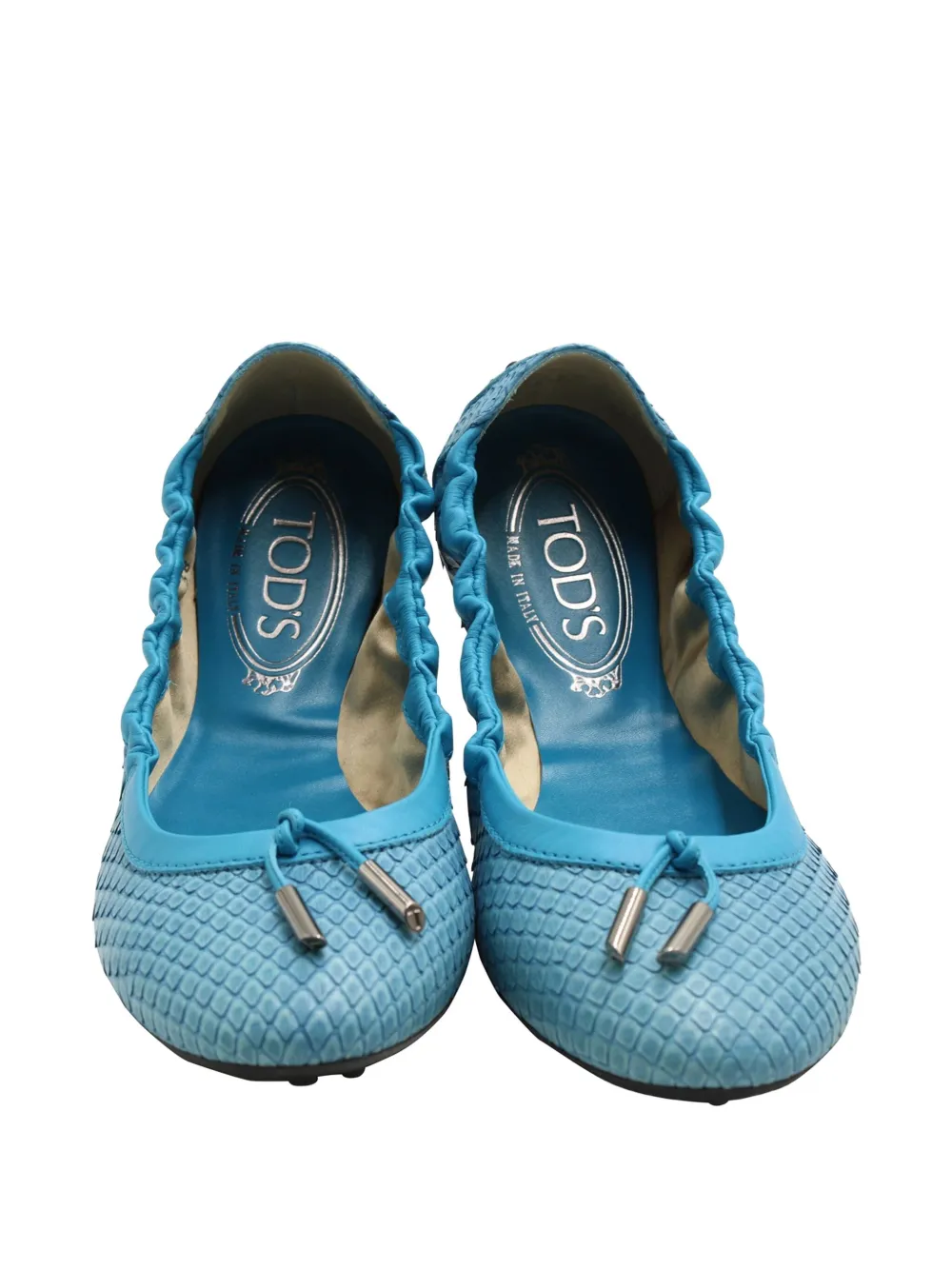 Pre-owned Tod's Vintage Dee Snakeskin Ballerina Flats In Blue