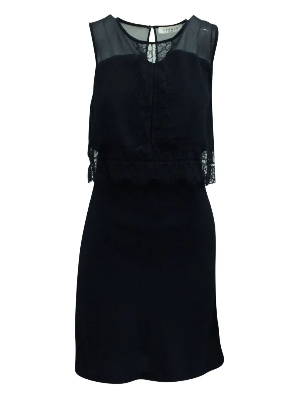 Sandro Lace-insert Mini Dress - Blue Sandro Lace-insert Mini Dress - Blue