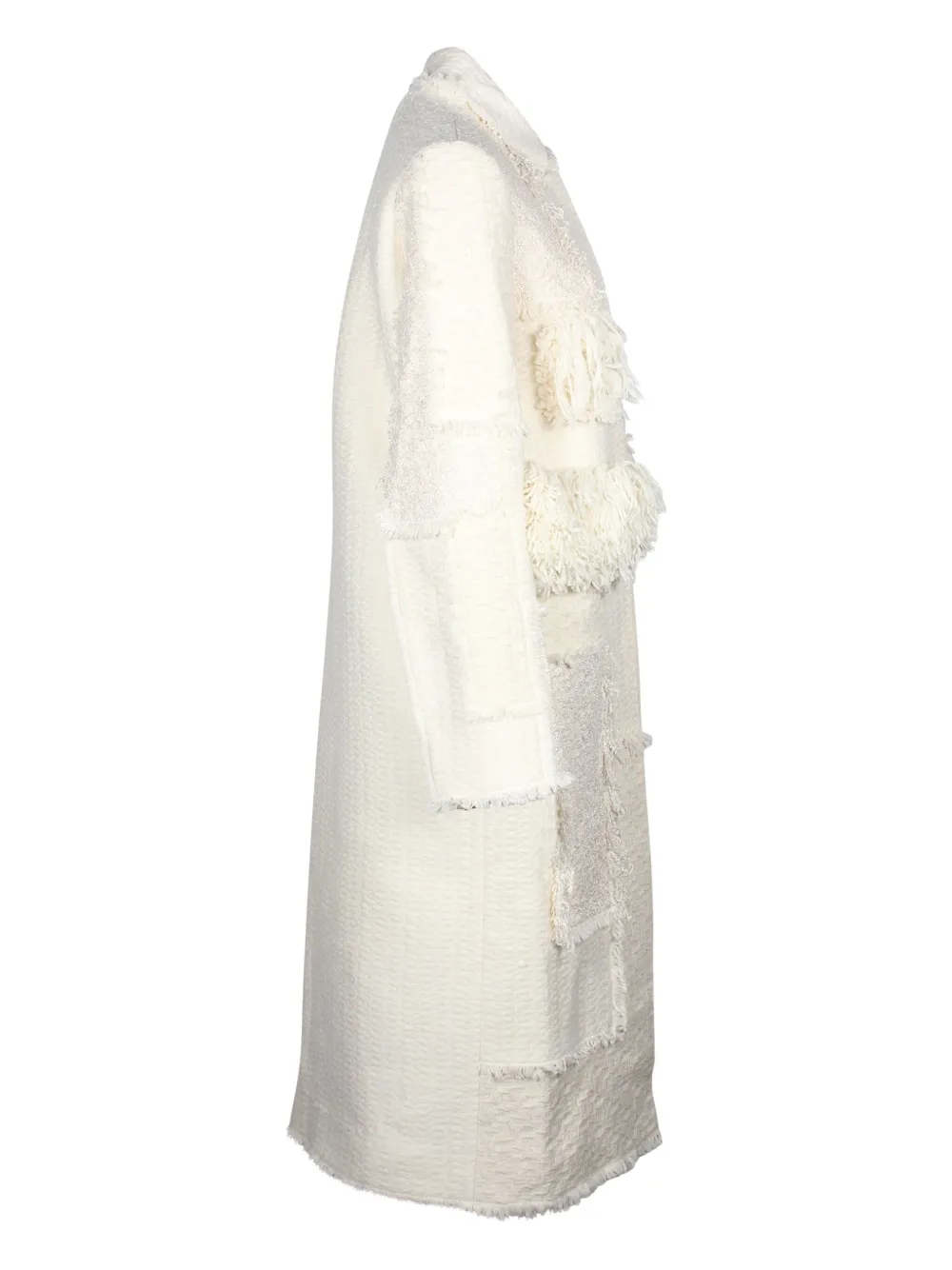 Pre-owned Nina Ricci Fringe Panelled Coat In White