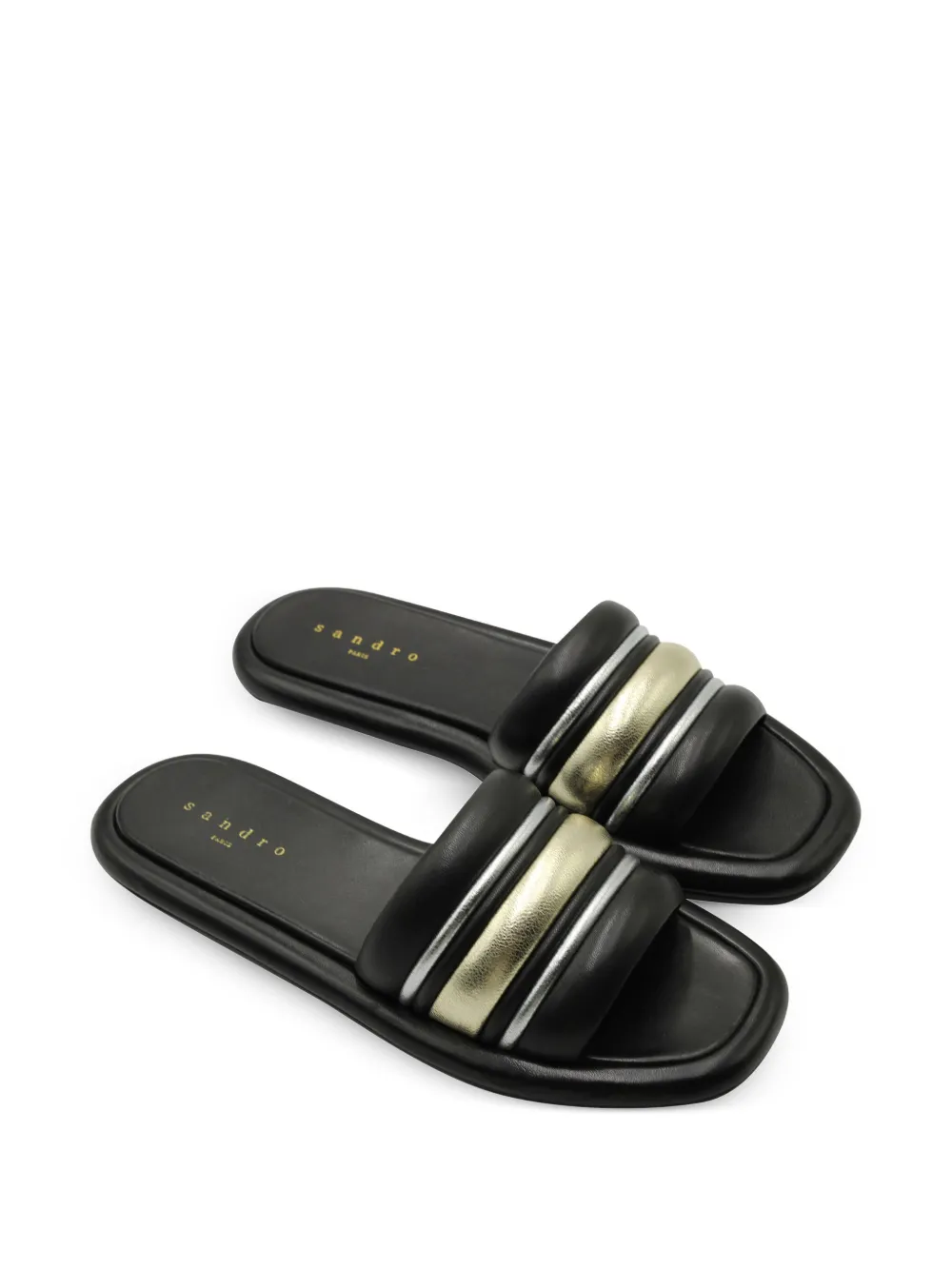 SANDRO Paris Tam Slide Sandals in Black Leather - Zwart