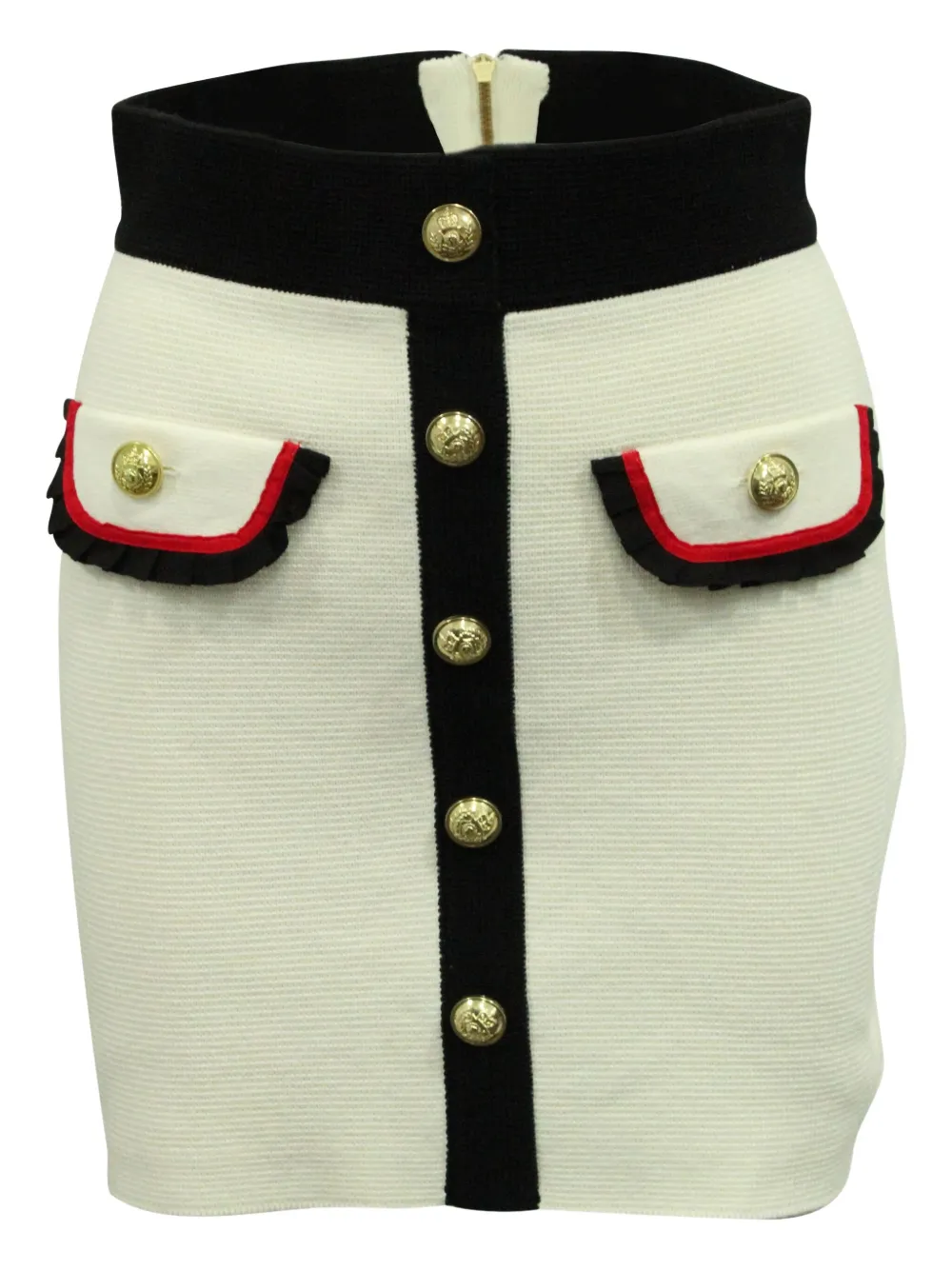 Pre-owned Maje Knitted Ruffle-trimmed Skirt In White