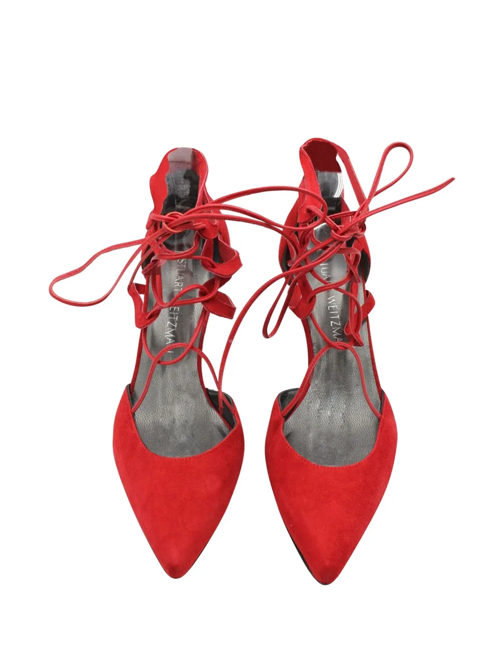 Pre-owned Stuart Weitzman Lace-up Leather Heeled Pumps In Red