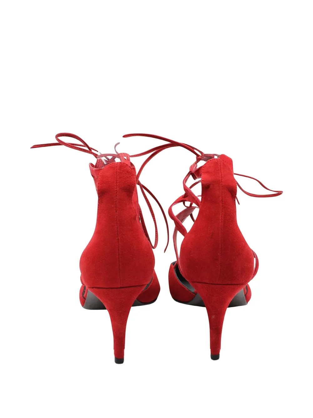Pre-owned Stuart Weitzman Lace-up Leather Heeled Pumps In Red
