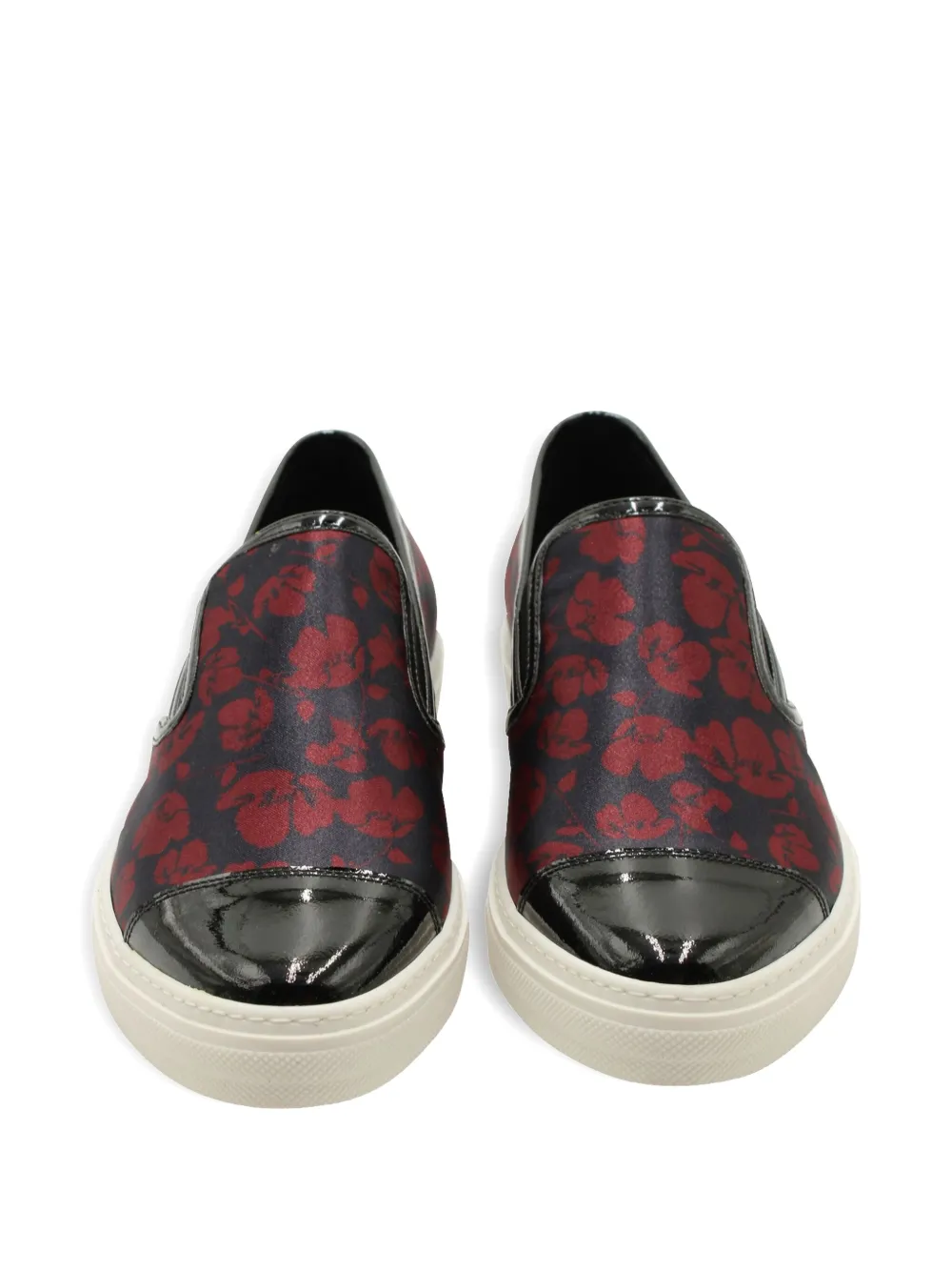 Pre-owned Mother Of Pearl Floral-print Patent-leather Slip-on In Black