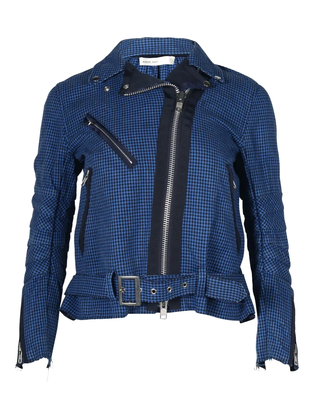 NIKE x SACAI houndstooth peplum biker jacket | Blue | Image 1