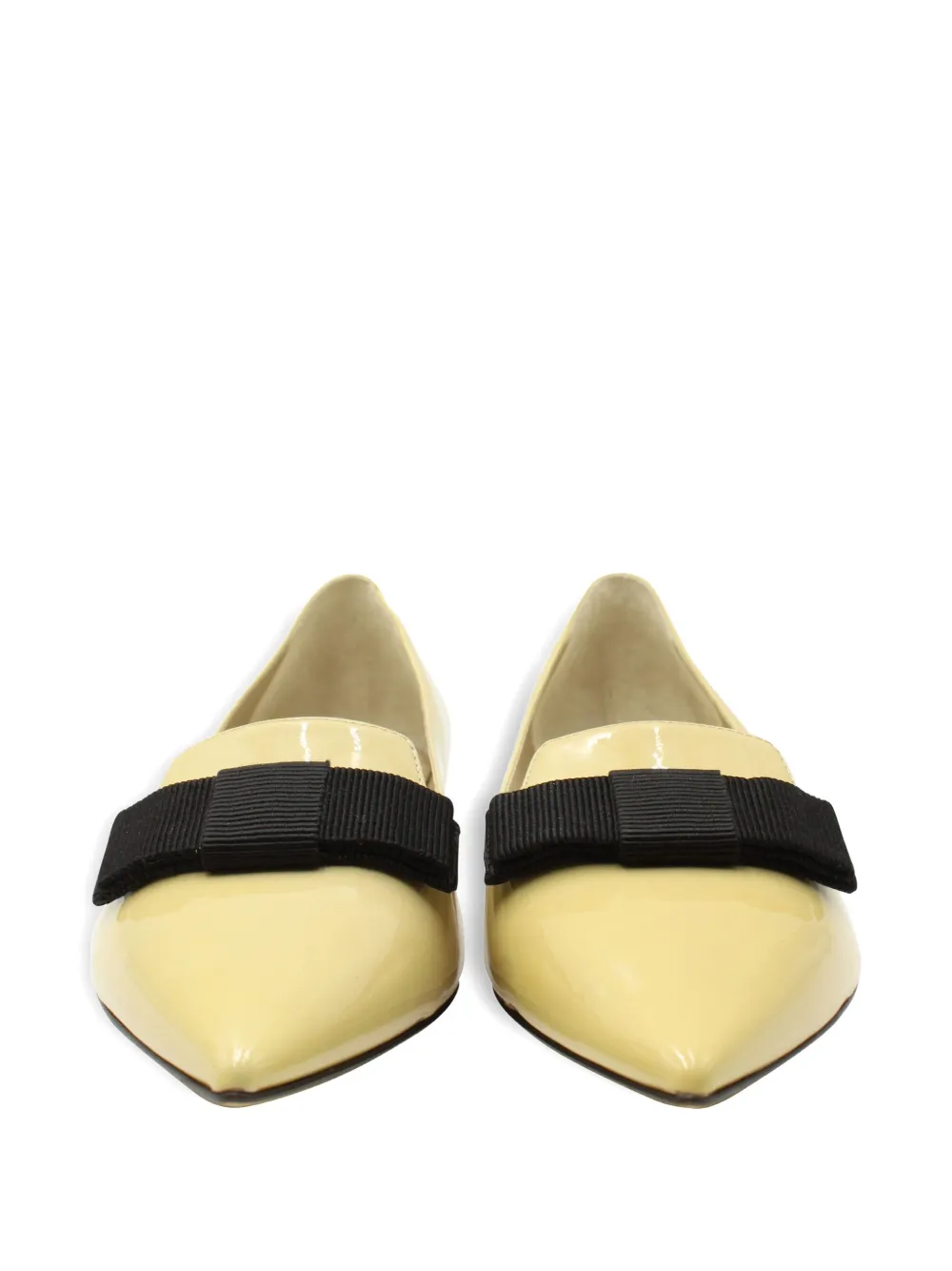 Pre-owned Jimmy Choo Gala Bow-detail Patent-leather Ballet Flats In Yellow