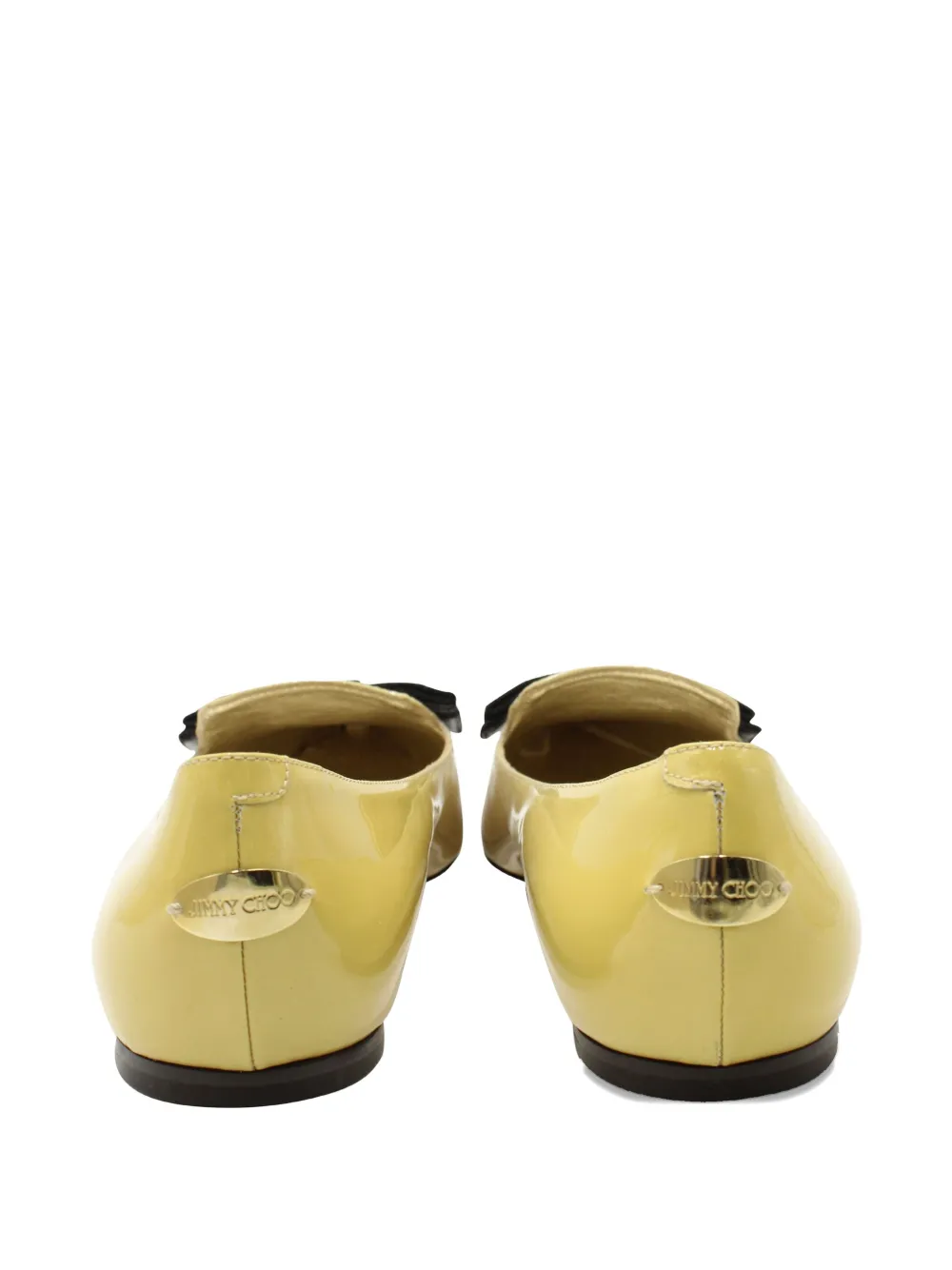 Pre-owned Jimmy Choo Gala Bow-detail Patent-leather Ballet Flats In Yellow
