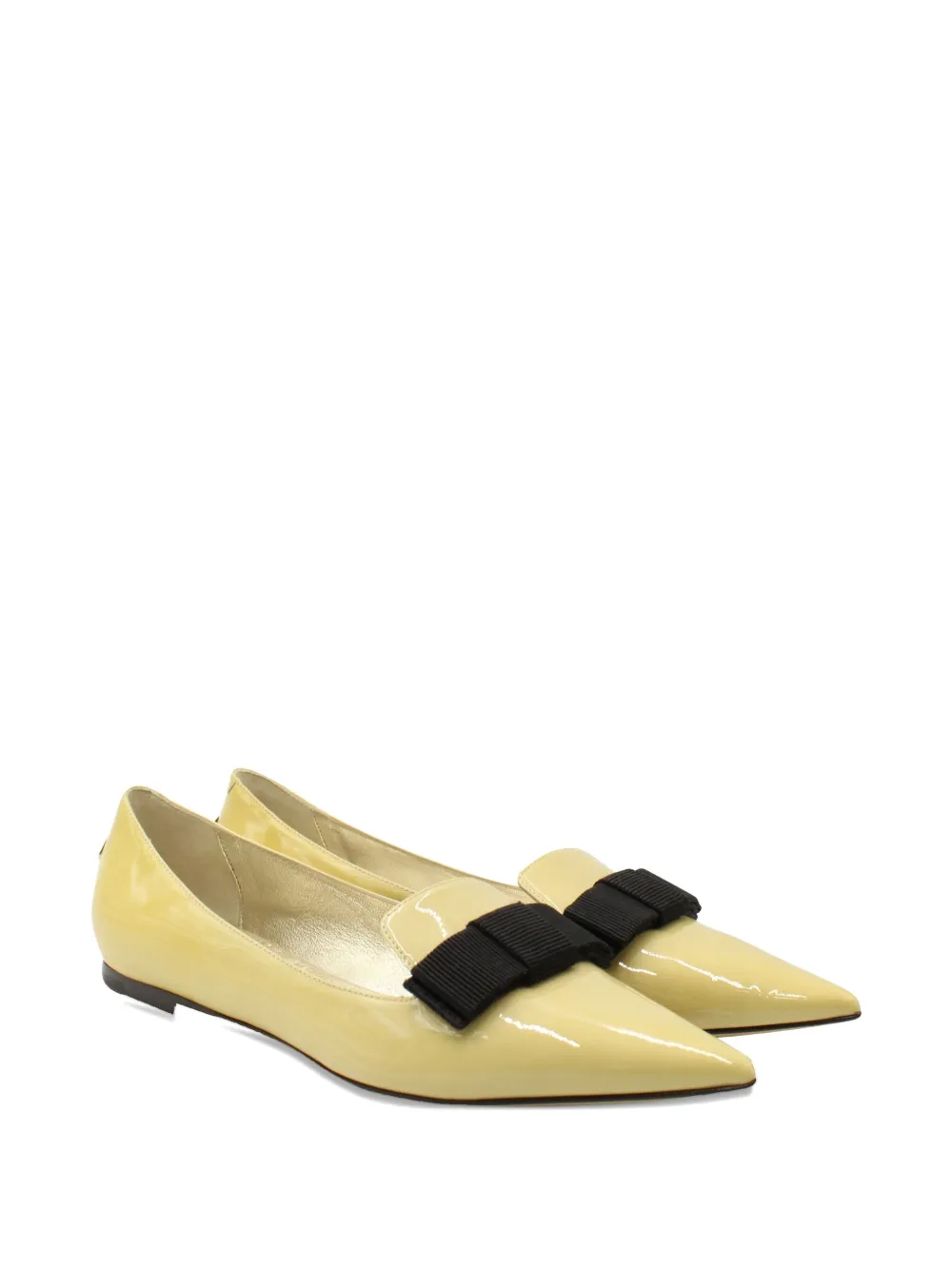 Jimmy Choo Pre-Owned Gala bow-detail patent-leather ballet flats - Geel