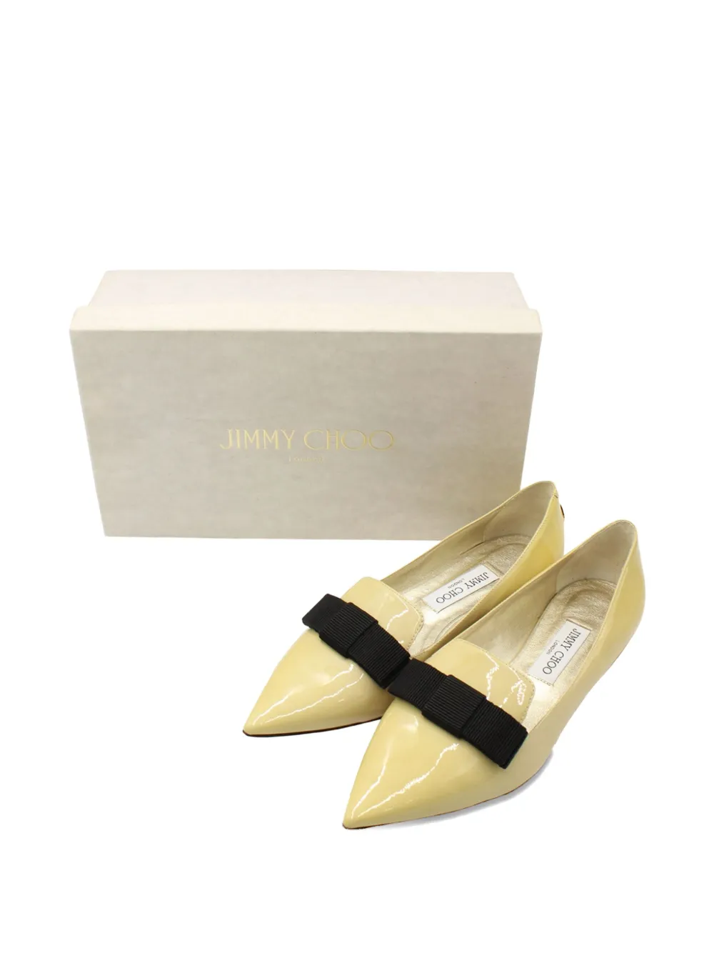 Pre-owned Jimmy Choo Gala Bow-detail Patent-leather Ballet Flats In Yellow