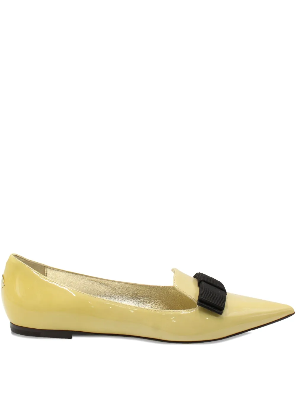 Pre-owned Jimmy Choo Gala Bow-detail Patent-leather Ballet Flats In Yellow
