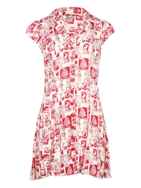 Reformation  comic-print collared mini dress