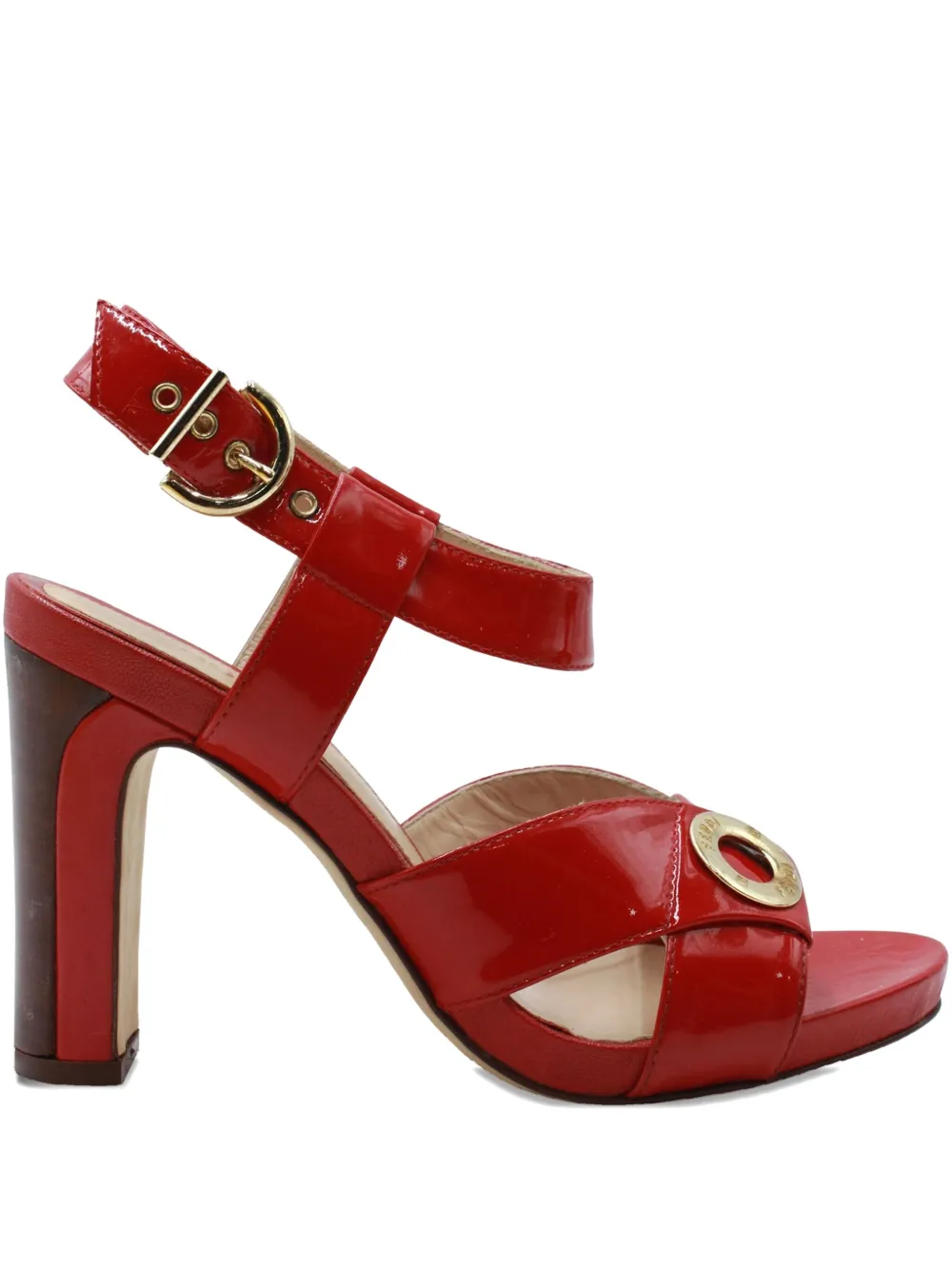 Pre-owned Fendi Patent-leather Ankle-strap Sandals In Red