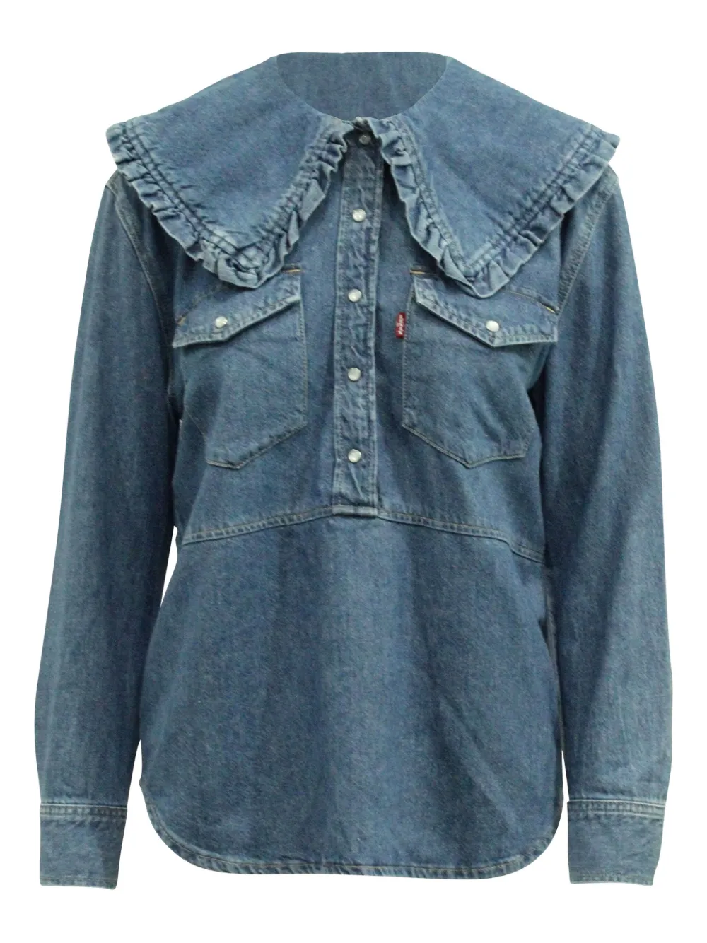 Pre-owned Ganni X Levis Peter Pan Collar Denim Shirt In Blue