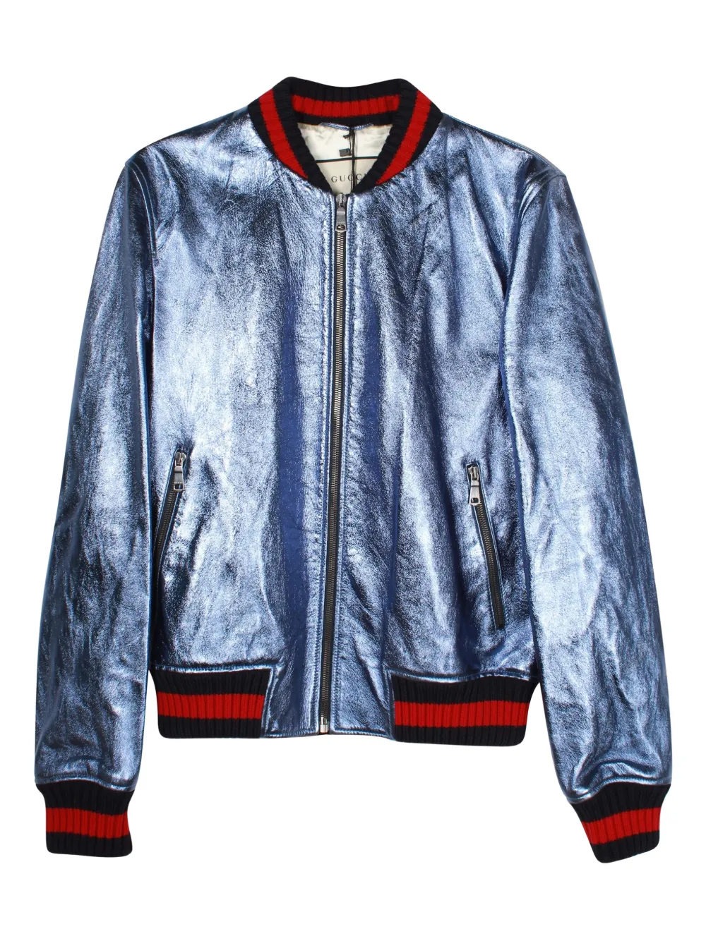 Gucci Pre-Owned leather zip-up bomber jacket | Blue | Image 1