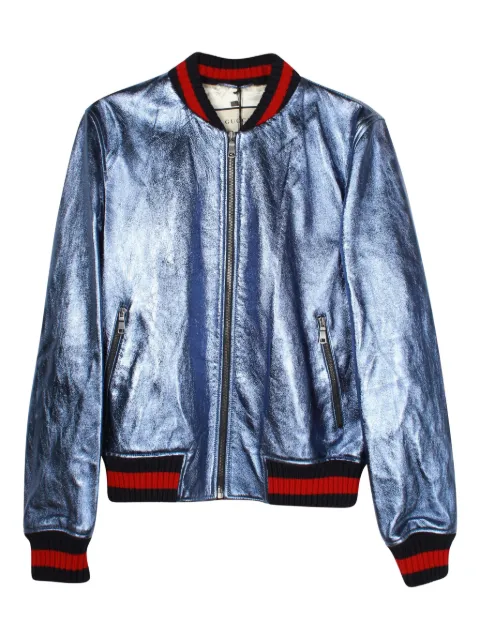 Gucci Pre-Owned leather zip-up bomber jacket