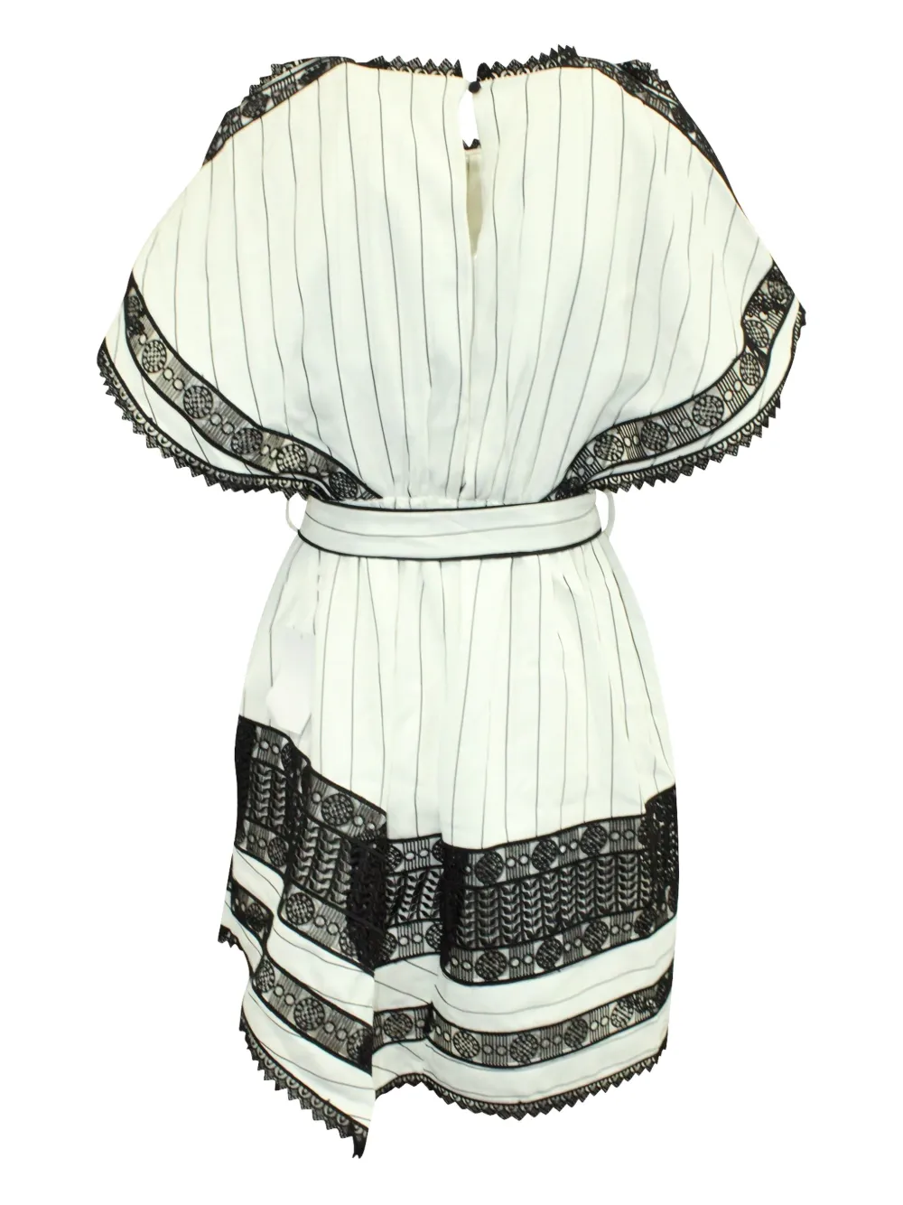 Self-Portrait striped lace-insert dress - Wit