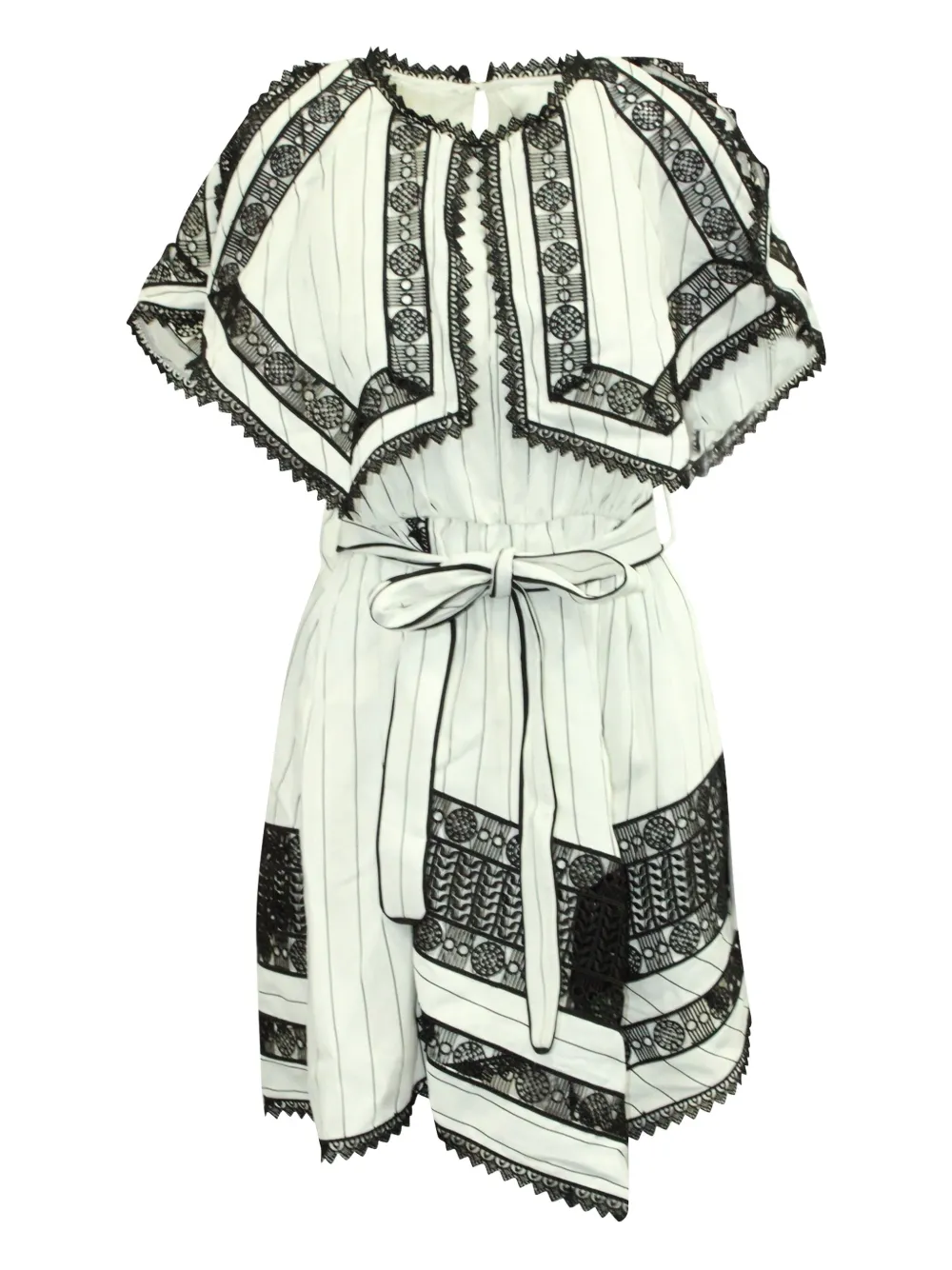 Self-Portrait striped lace-insert dress | White | Image 1