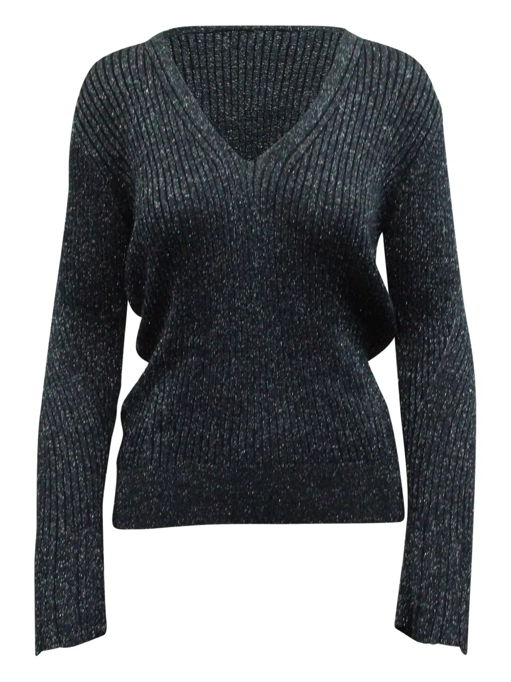 Pre-owned Chloé Ribbed Metallic-thread Sweater In Blue