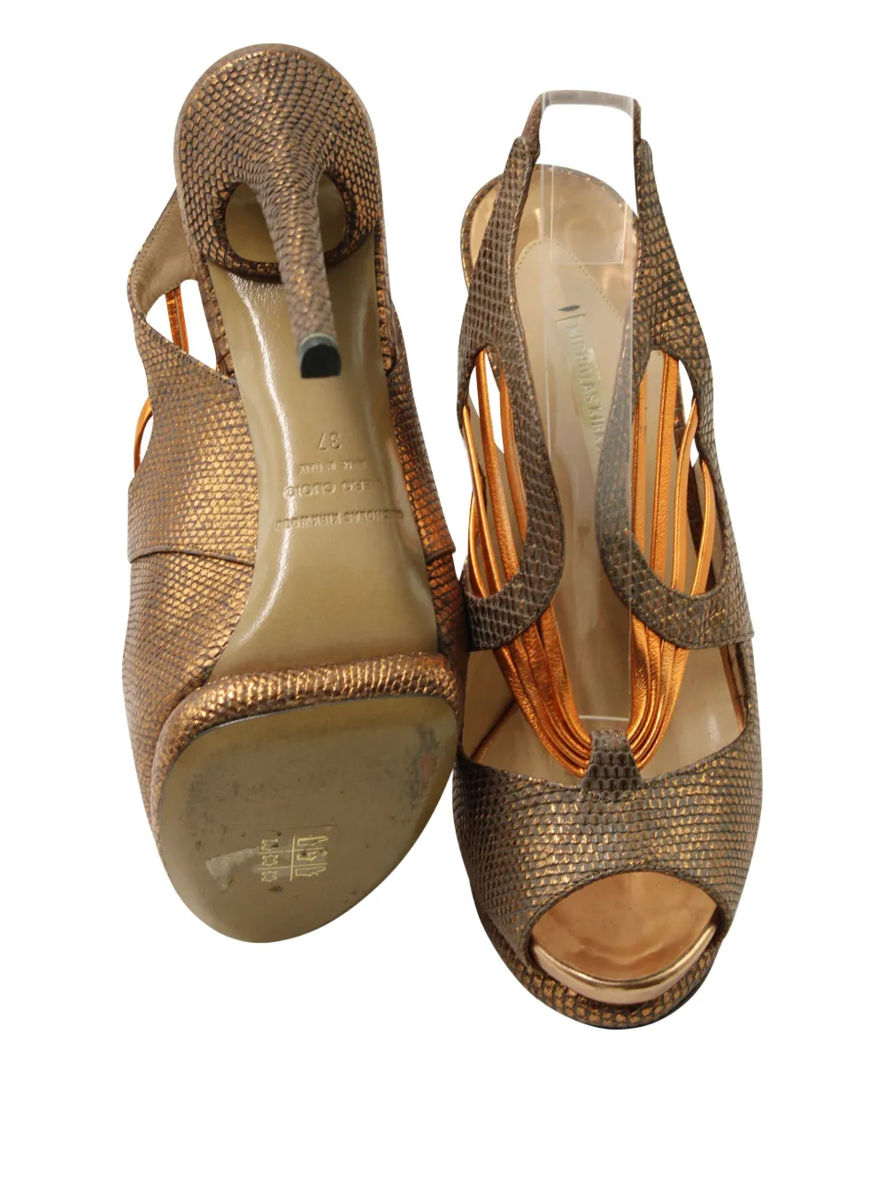 Pre-owned Nicholas Kirkwood Embossed-leather Slingback Sandals In Brown