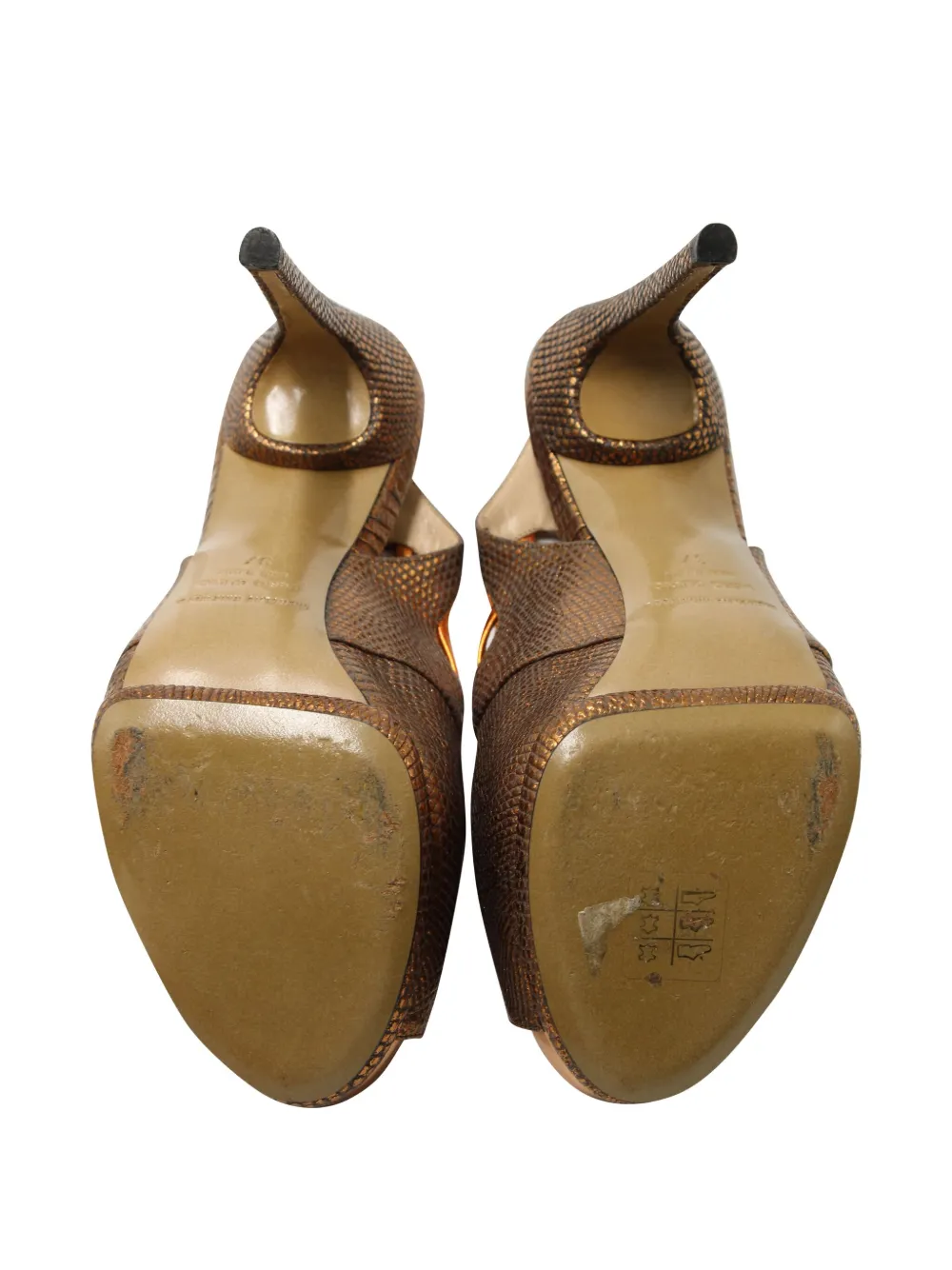 Pre-owned Nicholas Kirkwood Embossed-leather Slingback Sandals In Brown