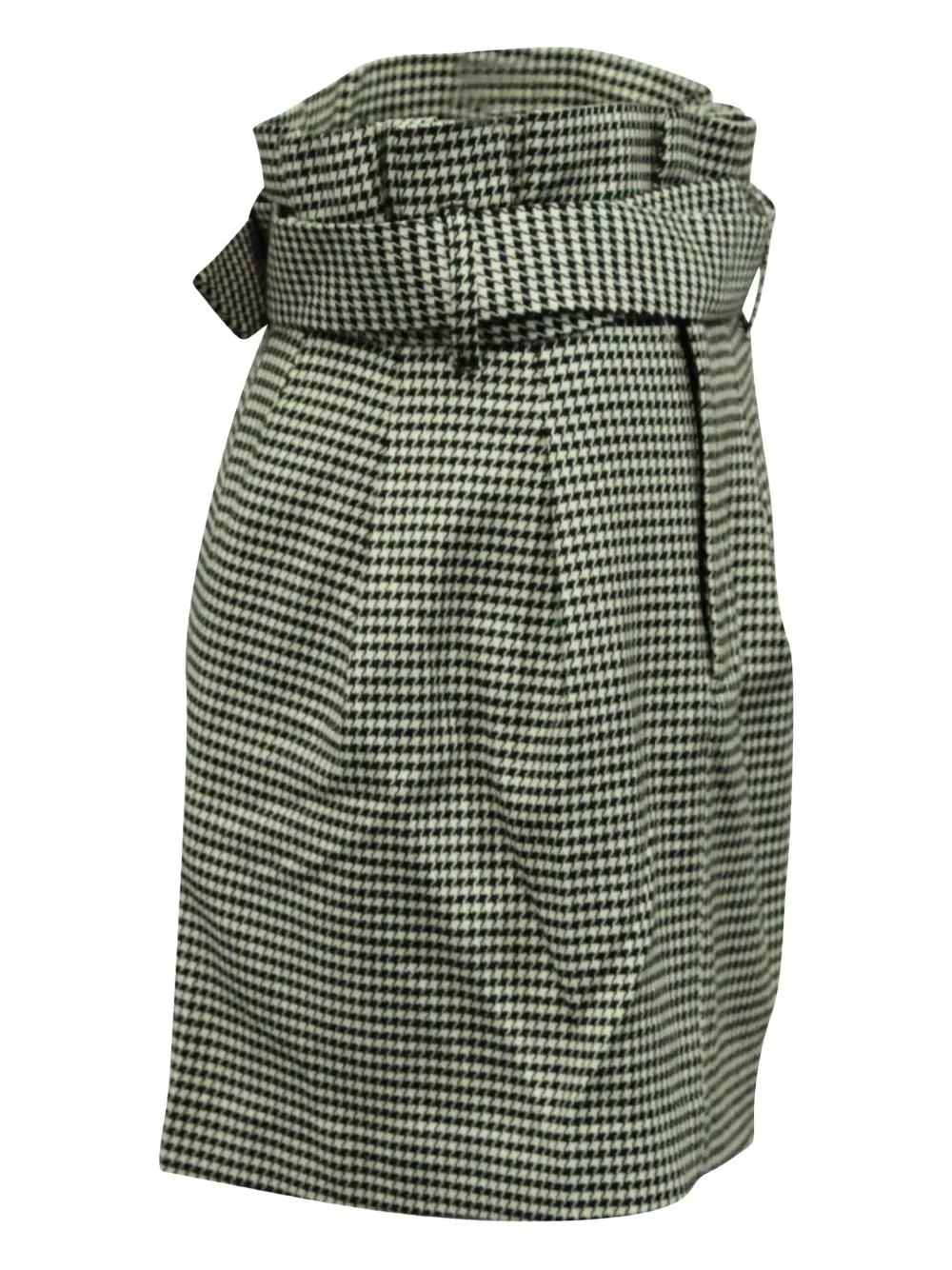 Pre-owned Alice And Olivia Houndstooth Belted Mini Skirt In Black