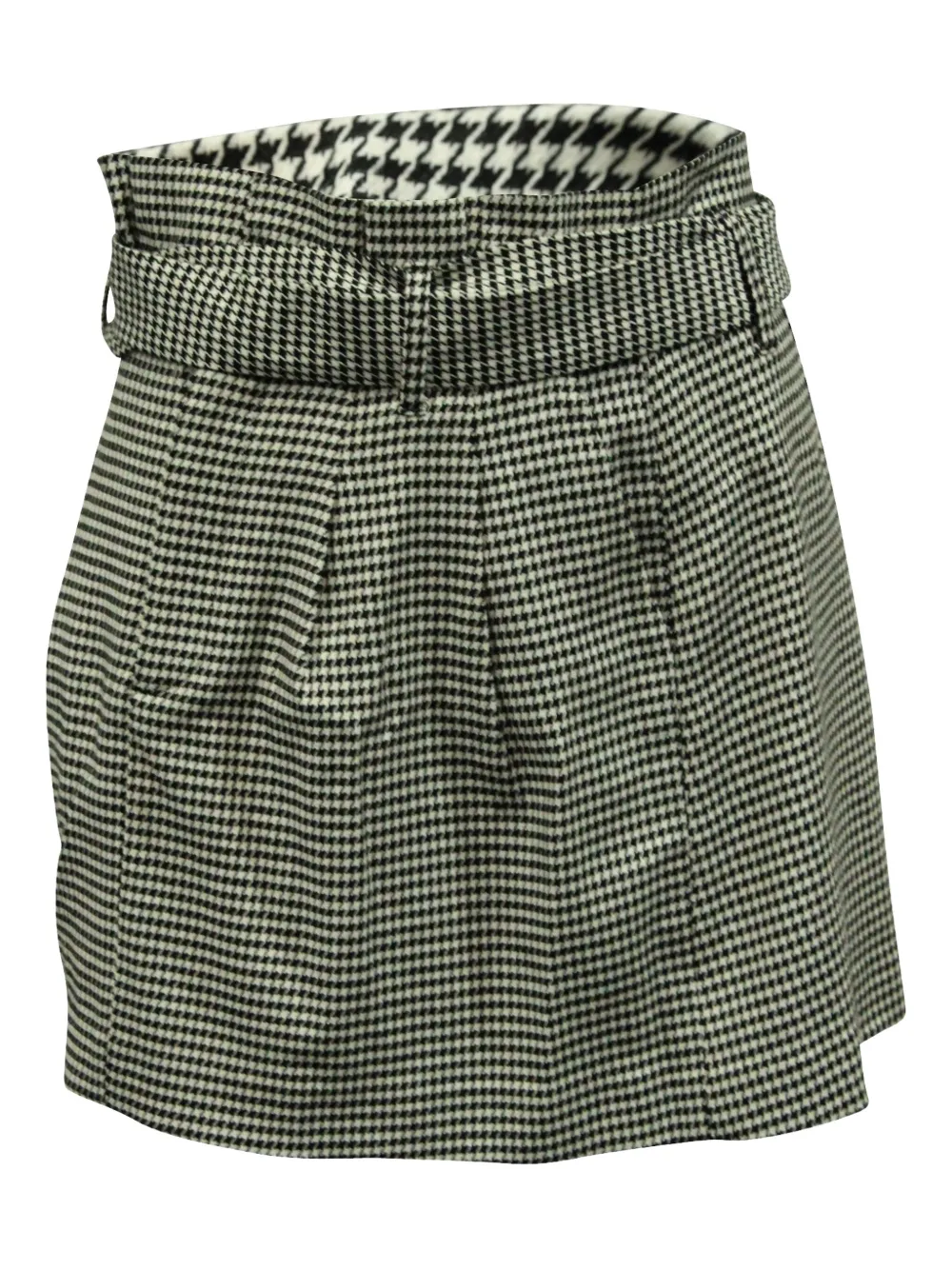Pre-owned Alice And Olivia Houndstooth Belted Mini Skirt In Black