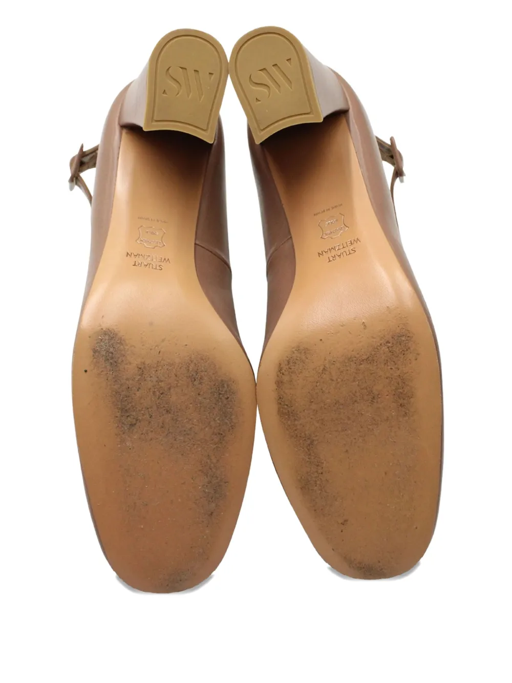 Pre-owned Stuart Weitzman Block-heel Leather Pumps In Brown