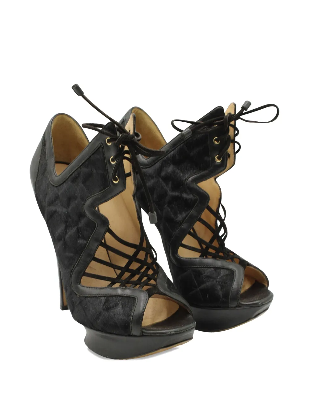 Nicholas Kirkwood 130mm pony-hair caged sandals - Zwart