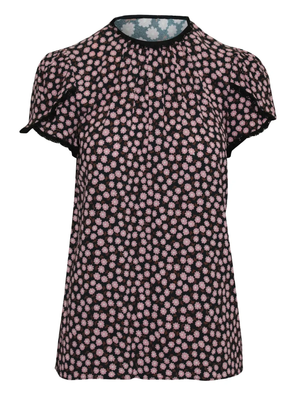 Pre-owned Miu Miu Floral-print Lace-trim Blouse In Pink
