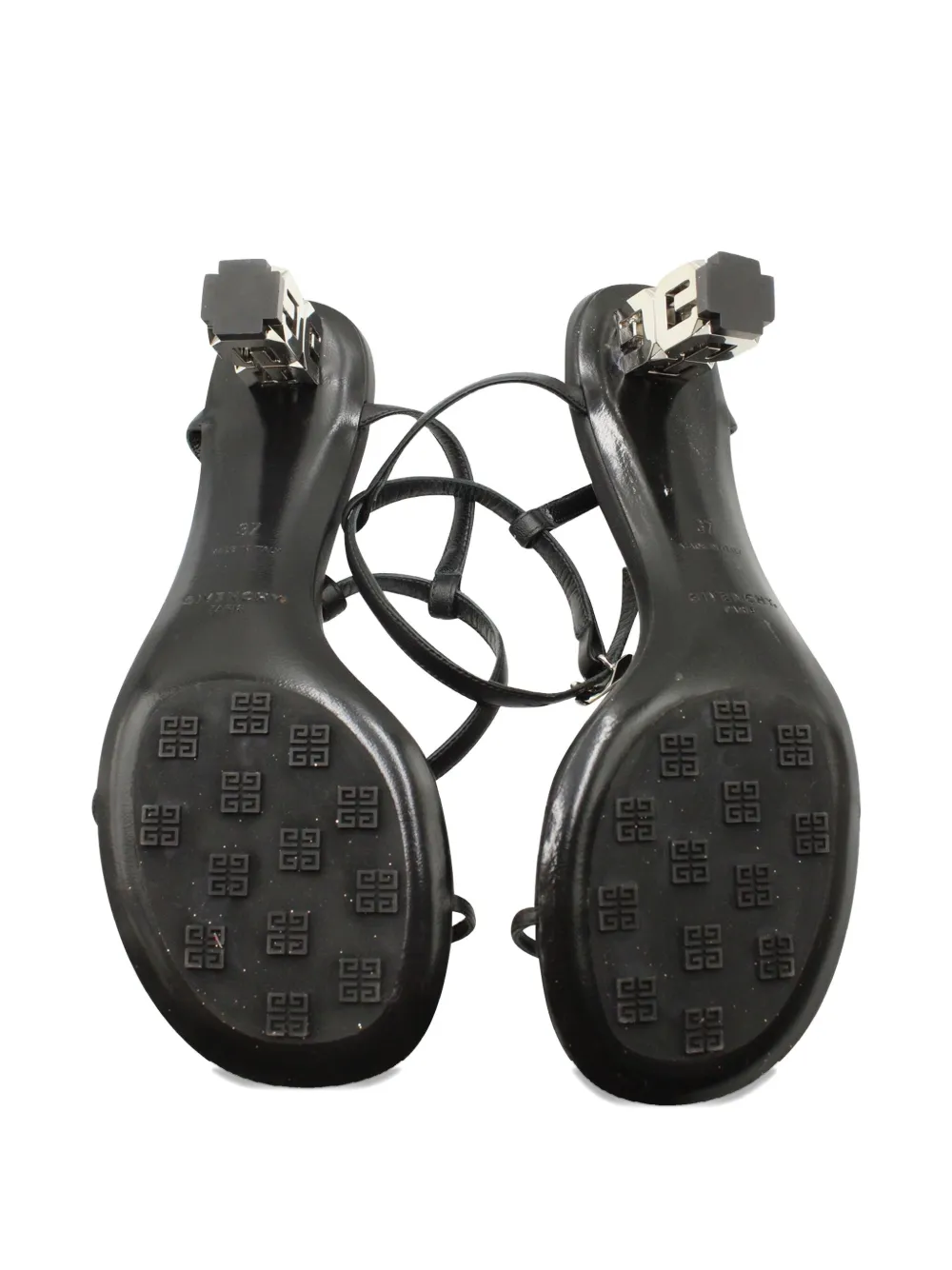 Pre-owned Givenchy G Cube Block-heel Ankle-strap Sandals In Black