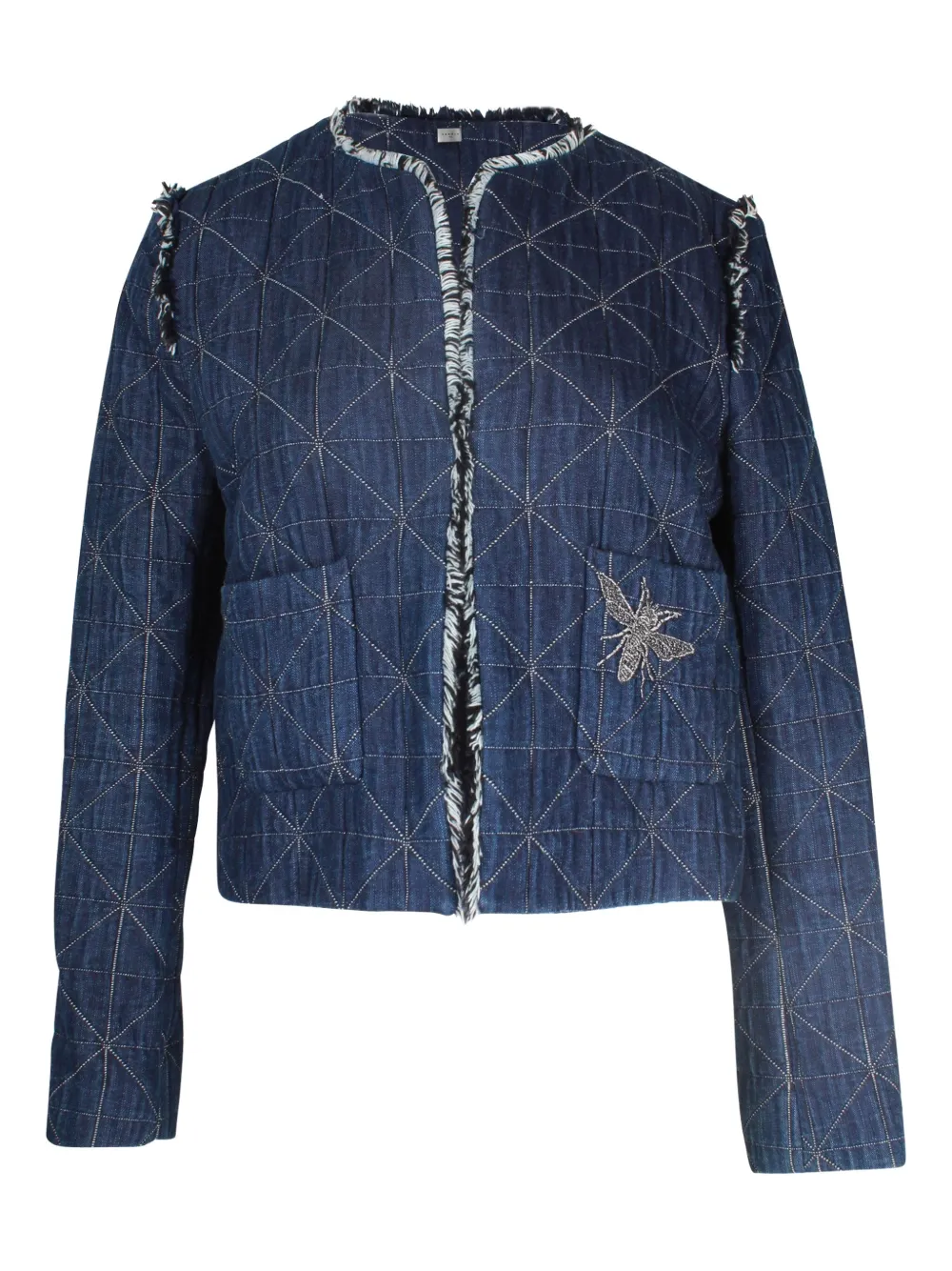 Pre-owned Sandro Quilted Frayed-trim Jacket In Blue