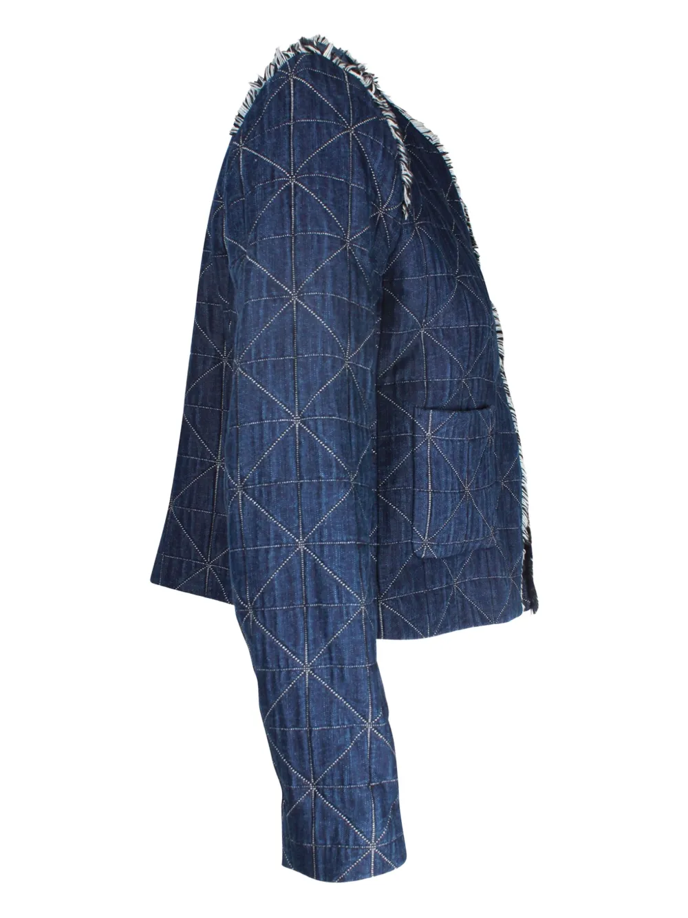 Pre-owned Sandro Quilted Frayed-trim Jacket In Blue