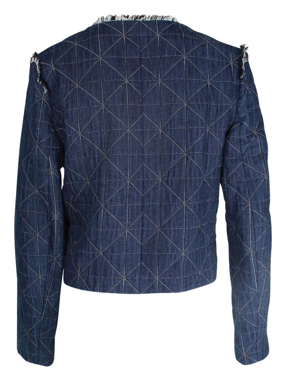 Pre-owned Sandro Quilted Frayed-trim Jacket In Blue